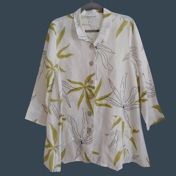 Habitat 100% Linen Floral Lagom Relaxed Oversized Button Shirt S - Picture 1 of 13